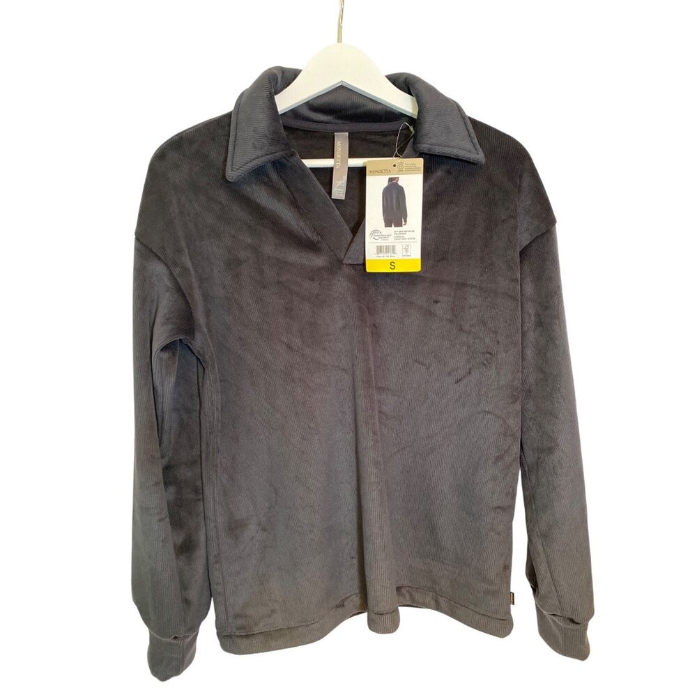 Mondetta Soft Corduroy Fleece Pullover S Black Relaxed Fit